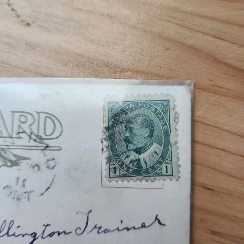 ANTIQUE 1900s Canadian Postcard with‎ King Edward VII 1¢ Green Stamp Posted
